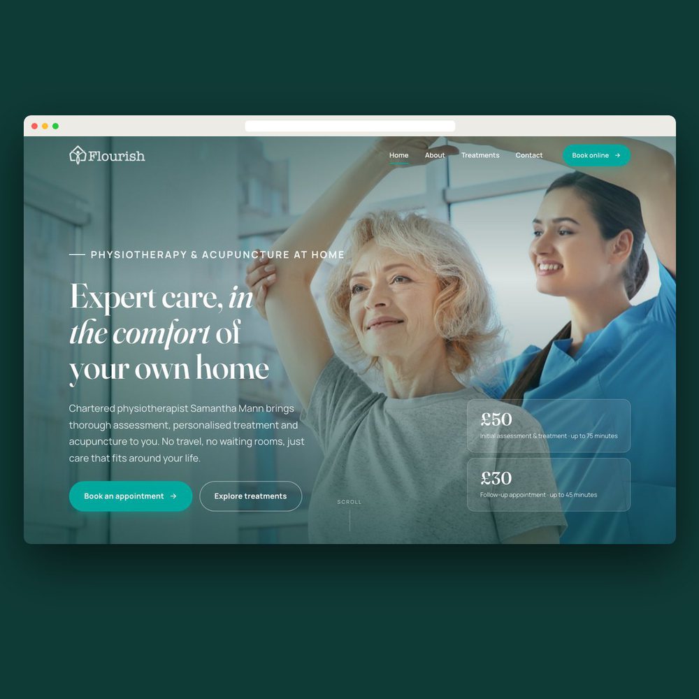 Flourish physiotherapy website in a browser