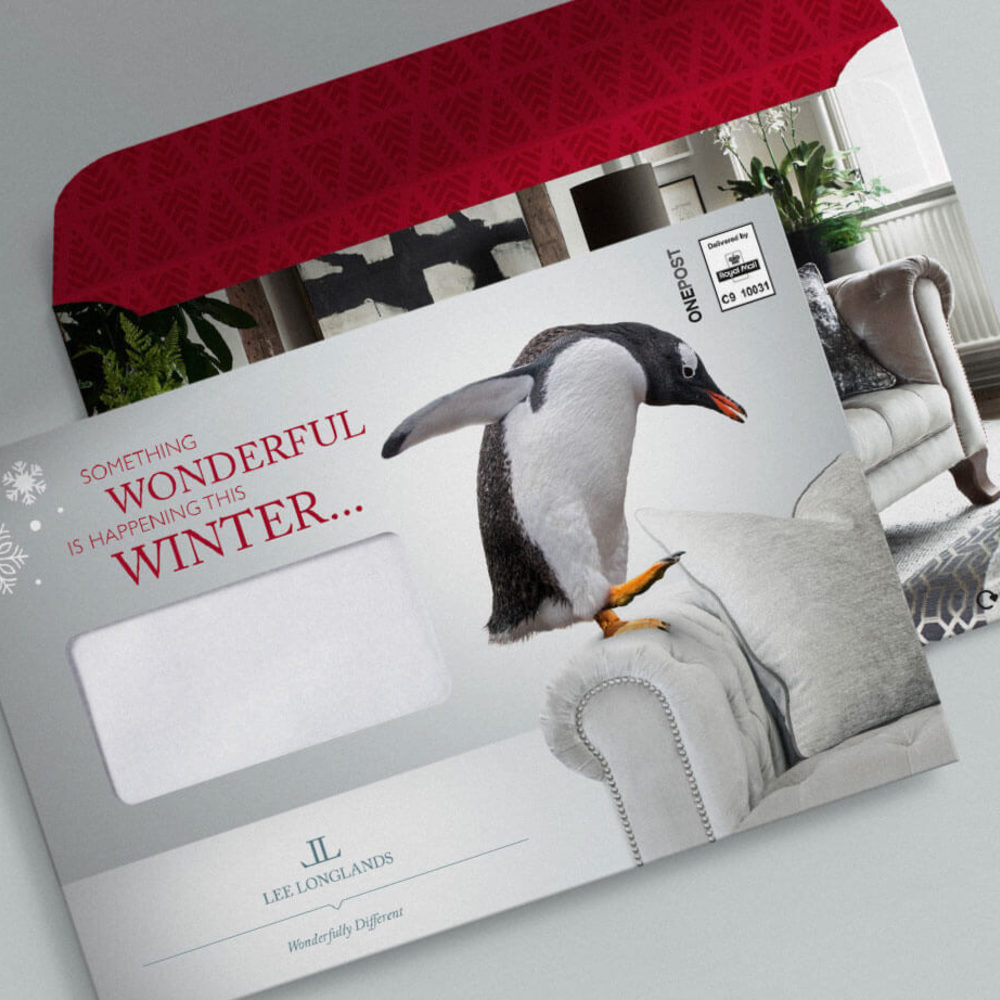 Lee Longlands winter sale direct mail with penguin