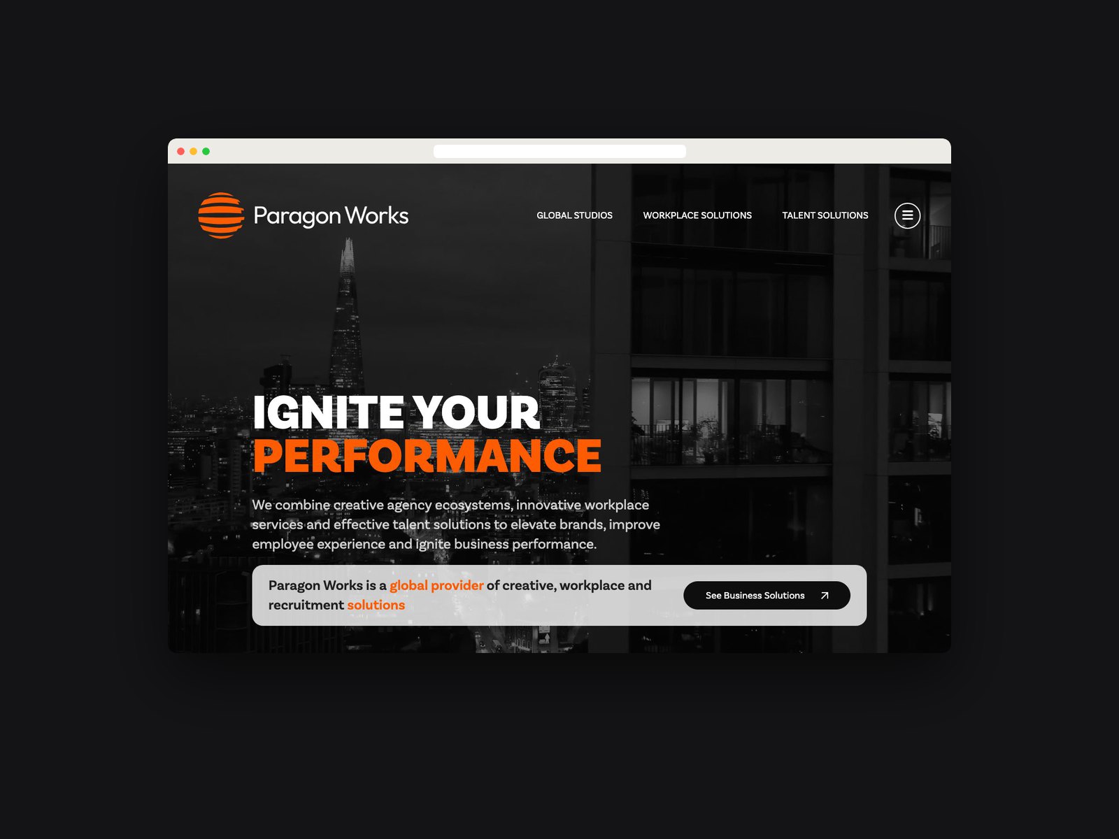 Paragon Works homepage in a browser window