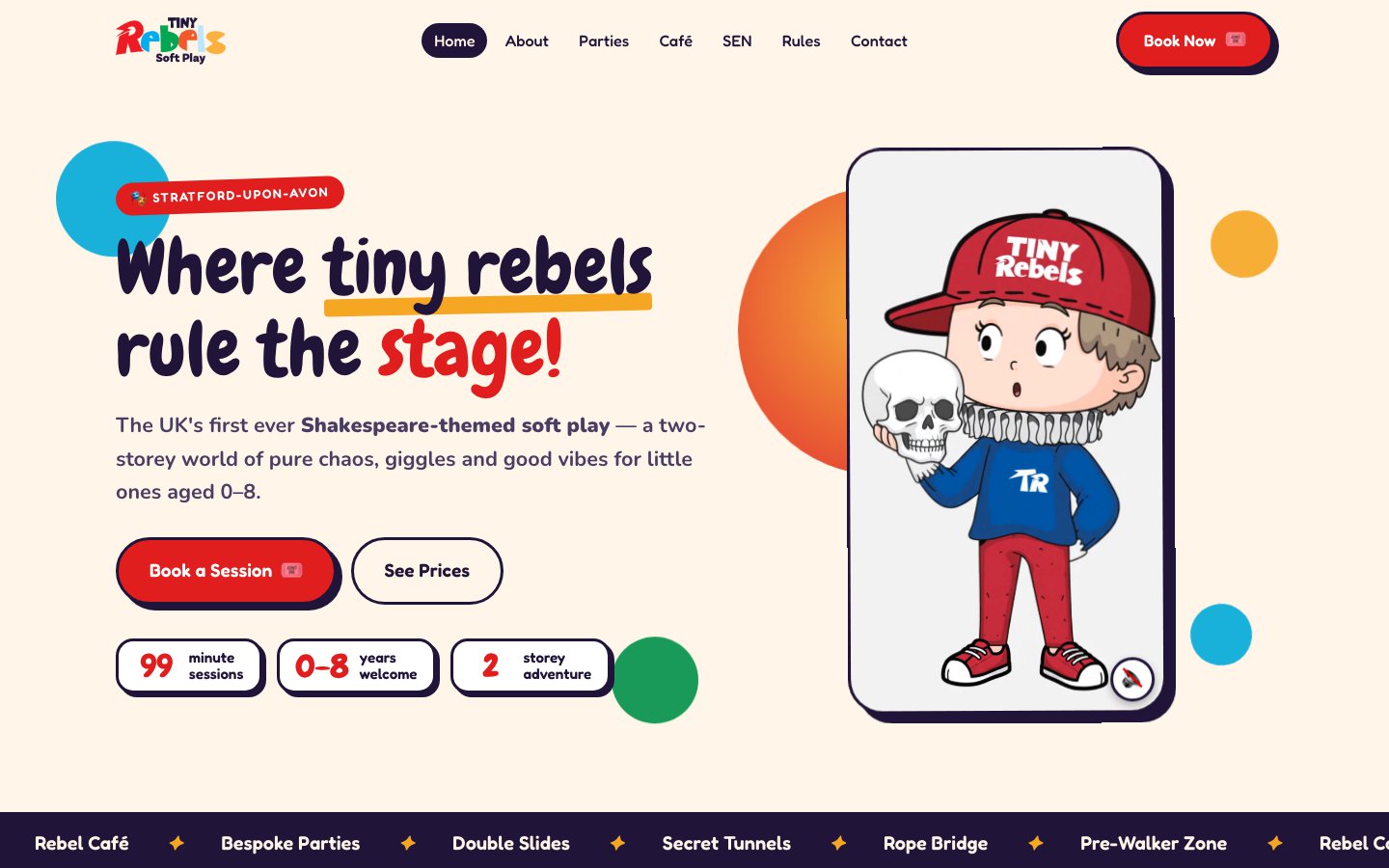 Tiny Rebels homepage above the fold