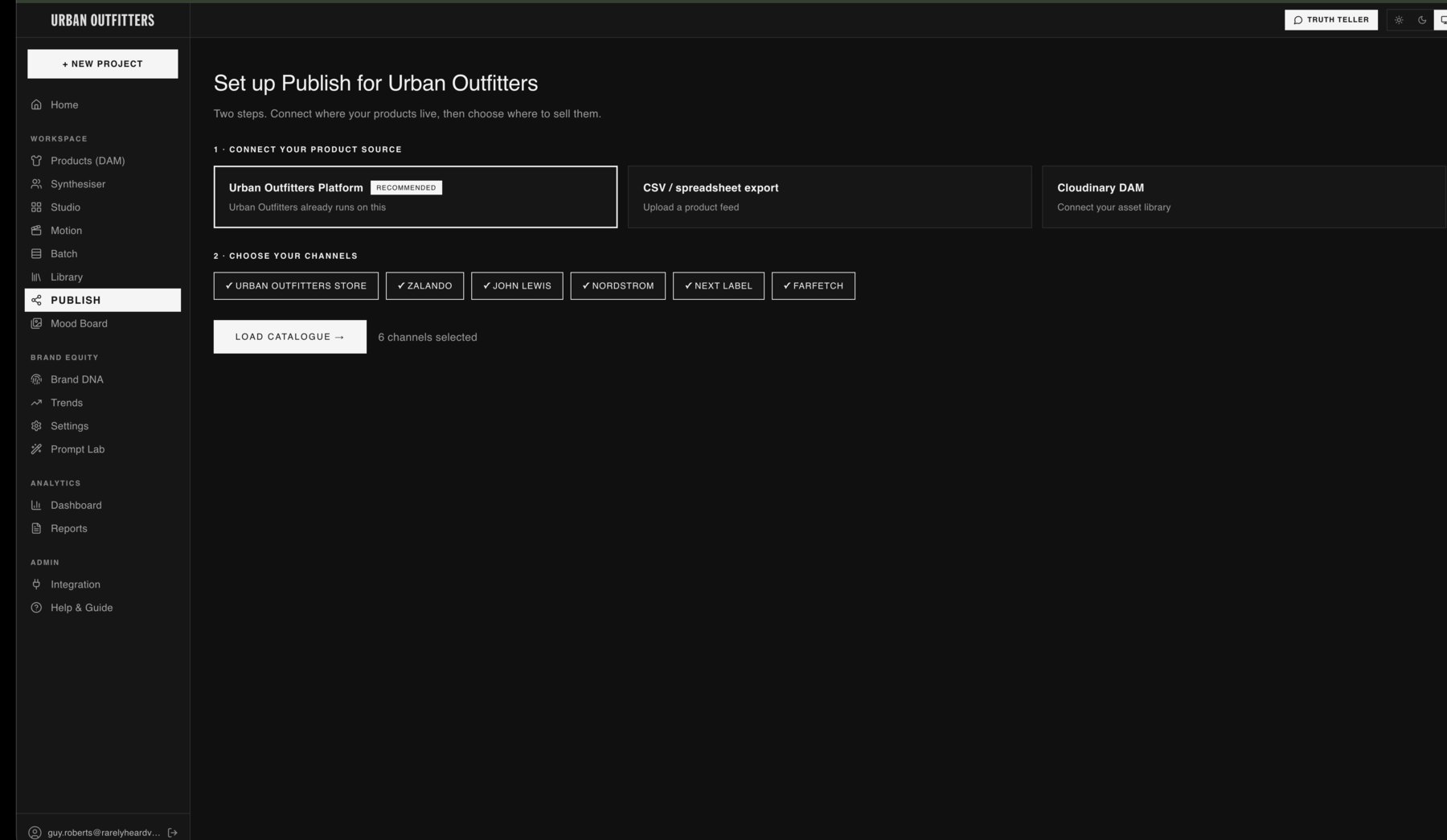 Publish setup with six channels