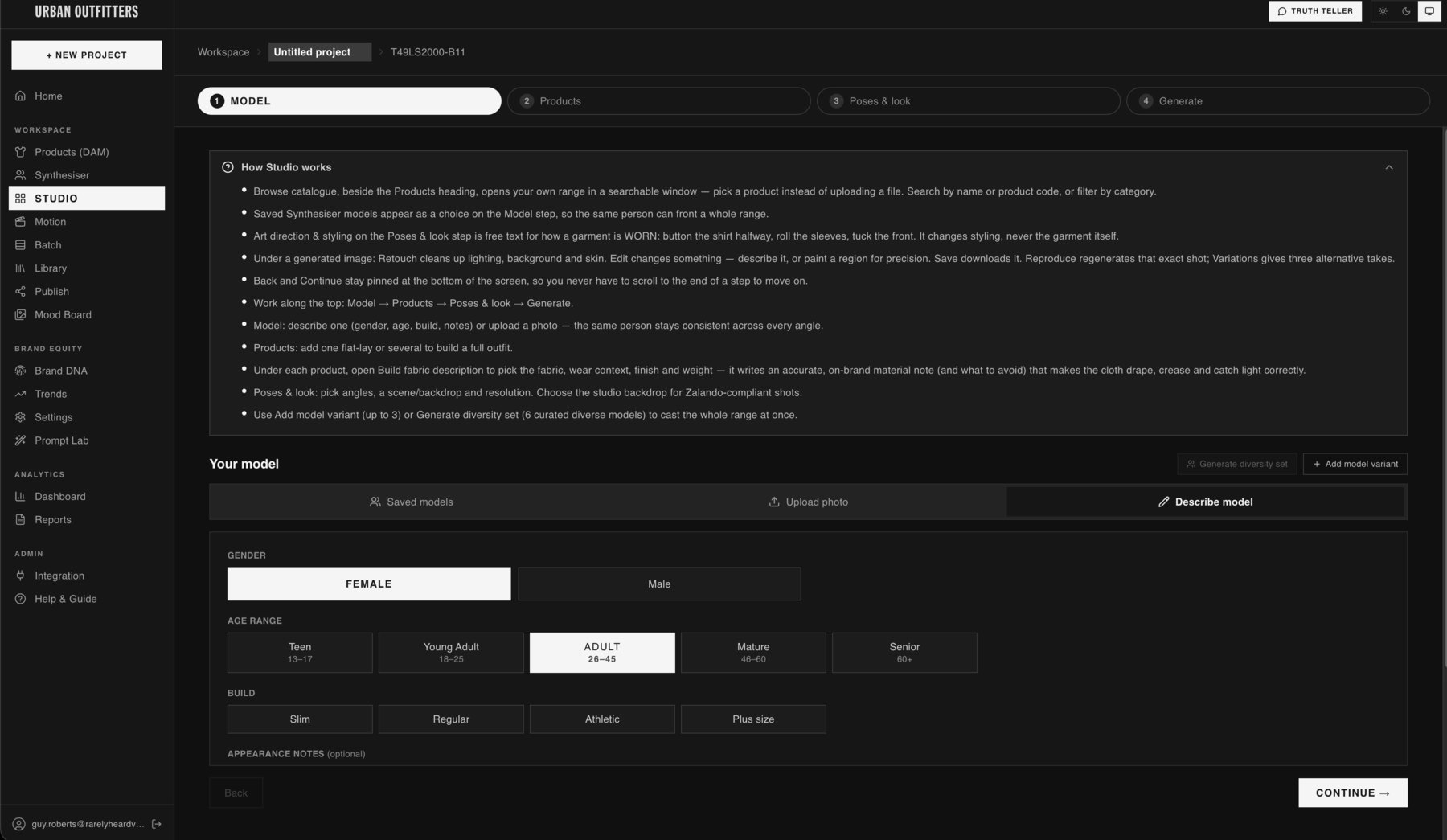 Studio: model, products, poses and look, generate
